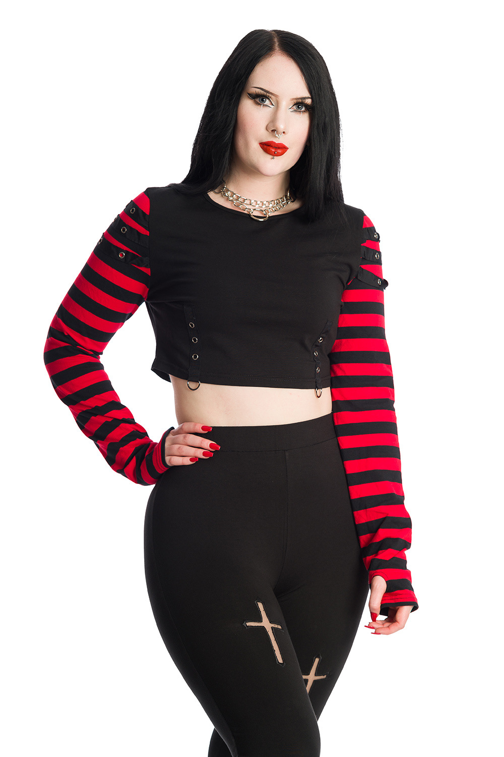 BACropTopStripedSleevesBLKRED