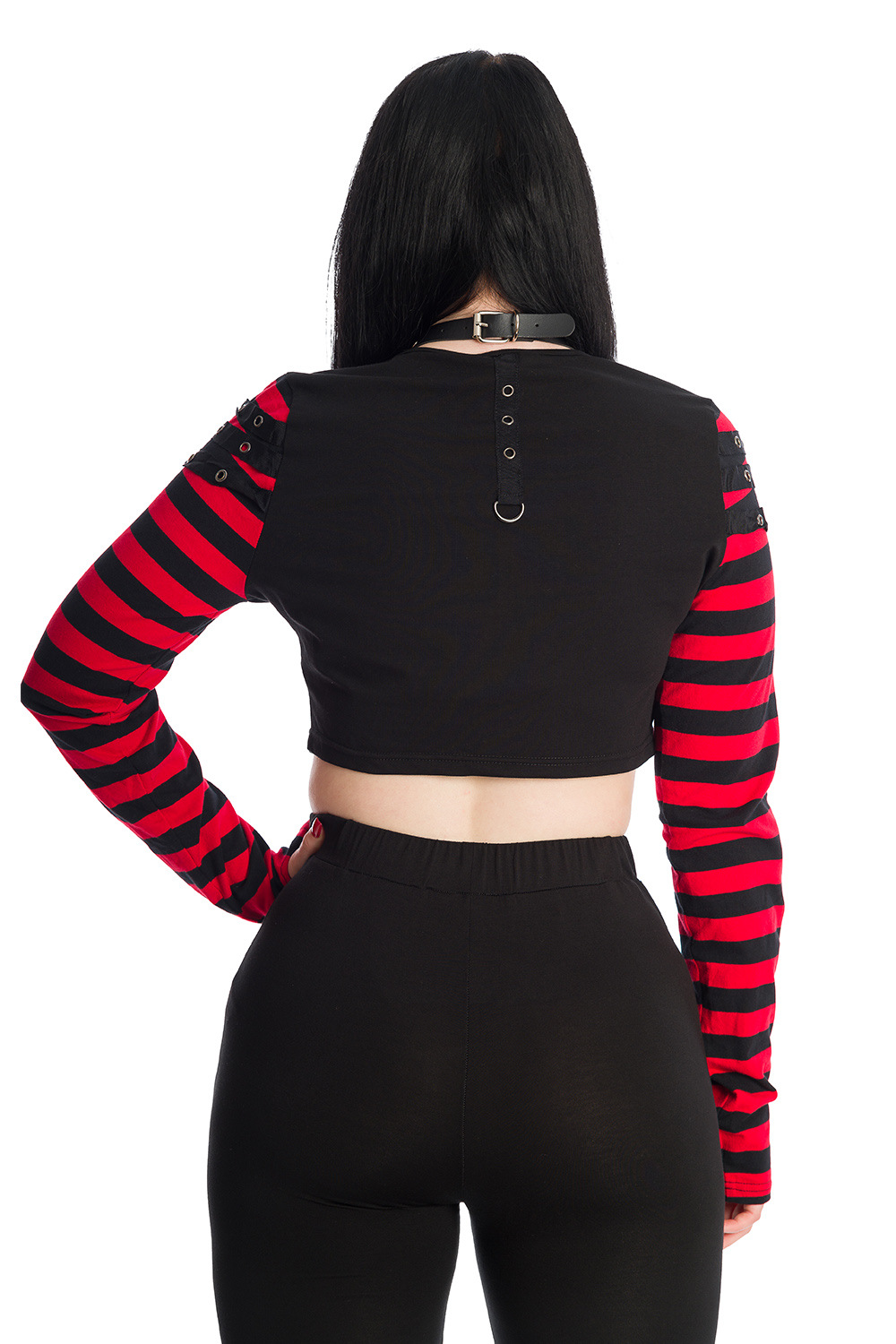 BACropTopStripedSleevesBLKREDBACK